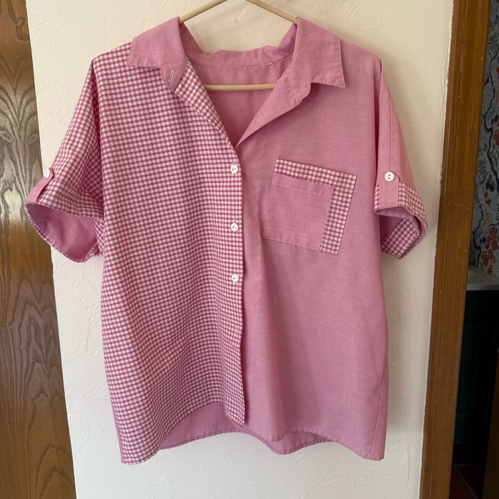 Pink Gingham Button-Up Shirt